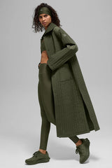Quilted Skyline Long Coat - Green Olive