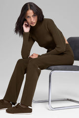 Denim Knit High-Waist Flare Pant - Espresso/Black