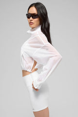 Cropped 1/4 Zip Aerial Pullover - White