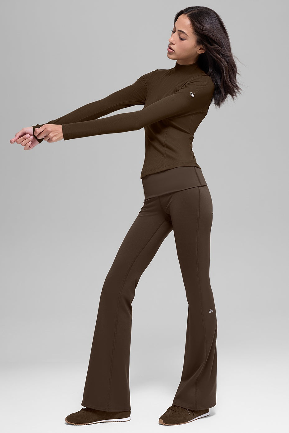 Ribbed Mesmerize Mock Neck Long Sleeve - Espresso