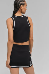 Ribbed Sweater Knit Highline Mini Skirt - Black/White