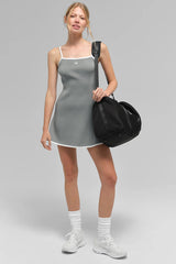 Ribbed Sweater Knit Highline Dress - Lunar Grey/White