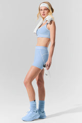 4” Alosoft High-Waist Heart Throb Short - Seashell Blue Heather/White