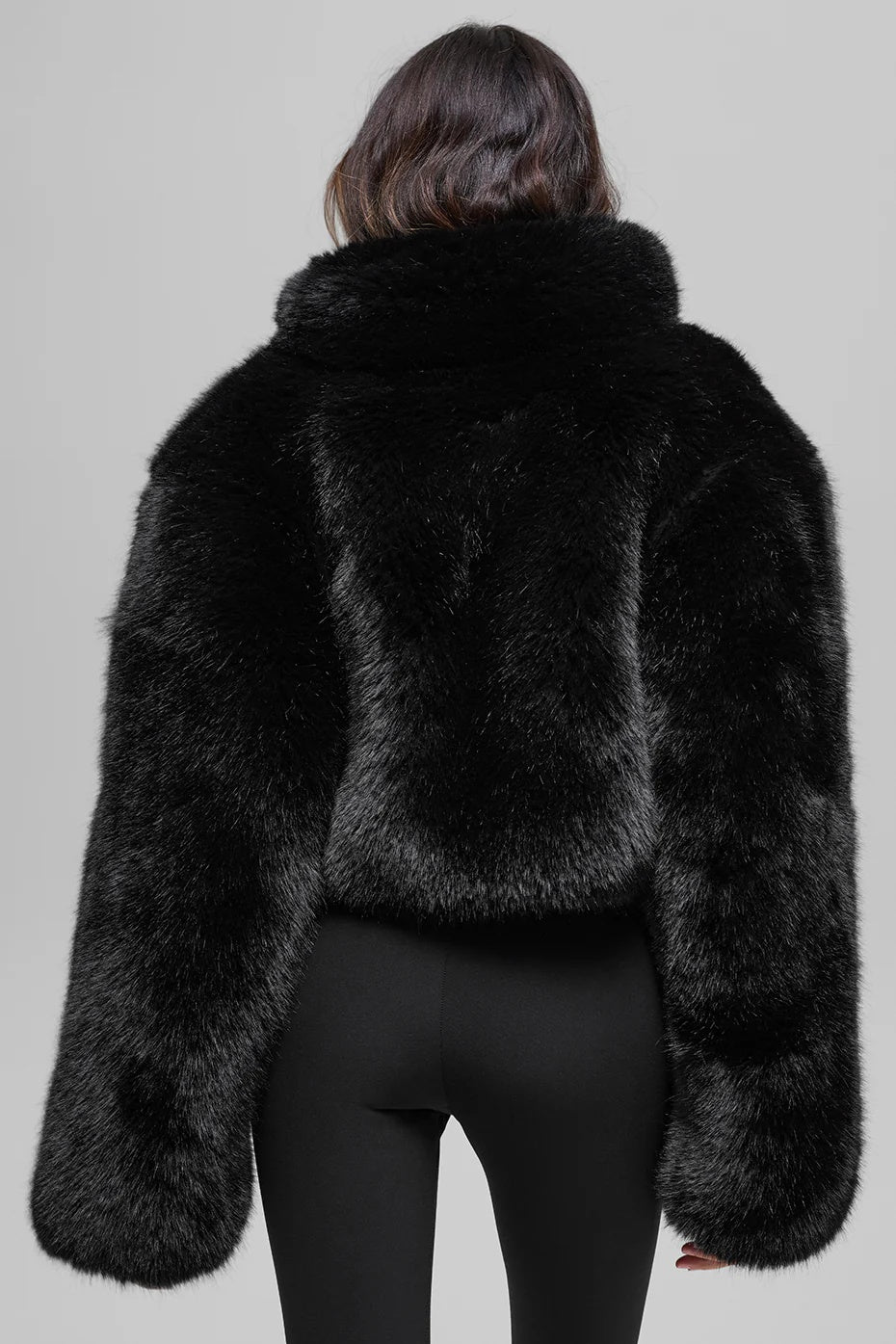 Opulent Faux Fur Cropped Jacket - Black