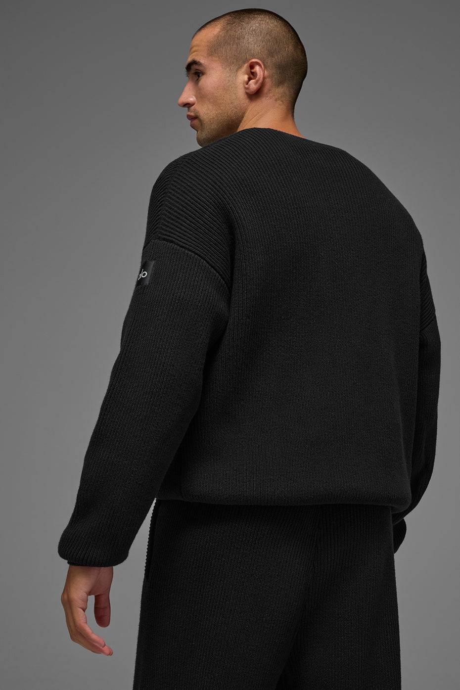 Domain Rib Knit Crew Sweater - Black