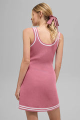 Tennis Club Sweater Knit Dress - Pink Wild Rose/White