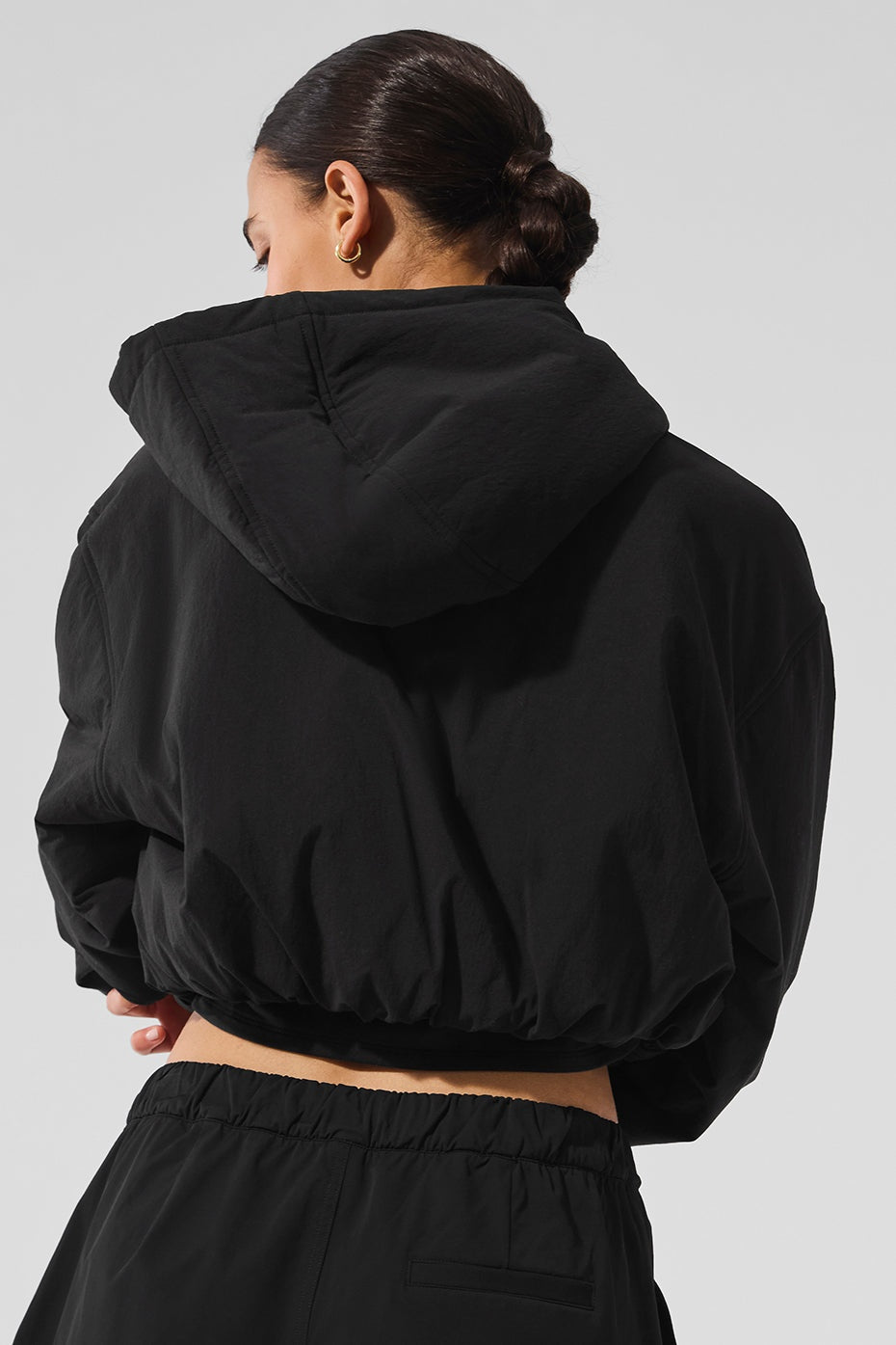Cropped Mountain Peak Full-Zip Hoodie - Black