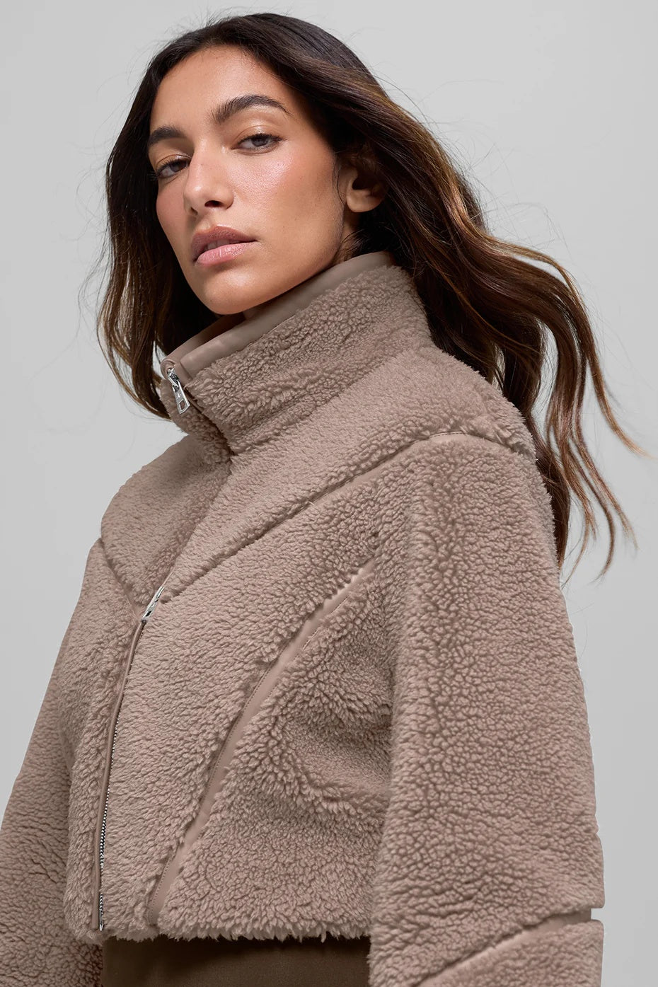 Sherpa Cropped Slope Side Jacket - Chai Latte