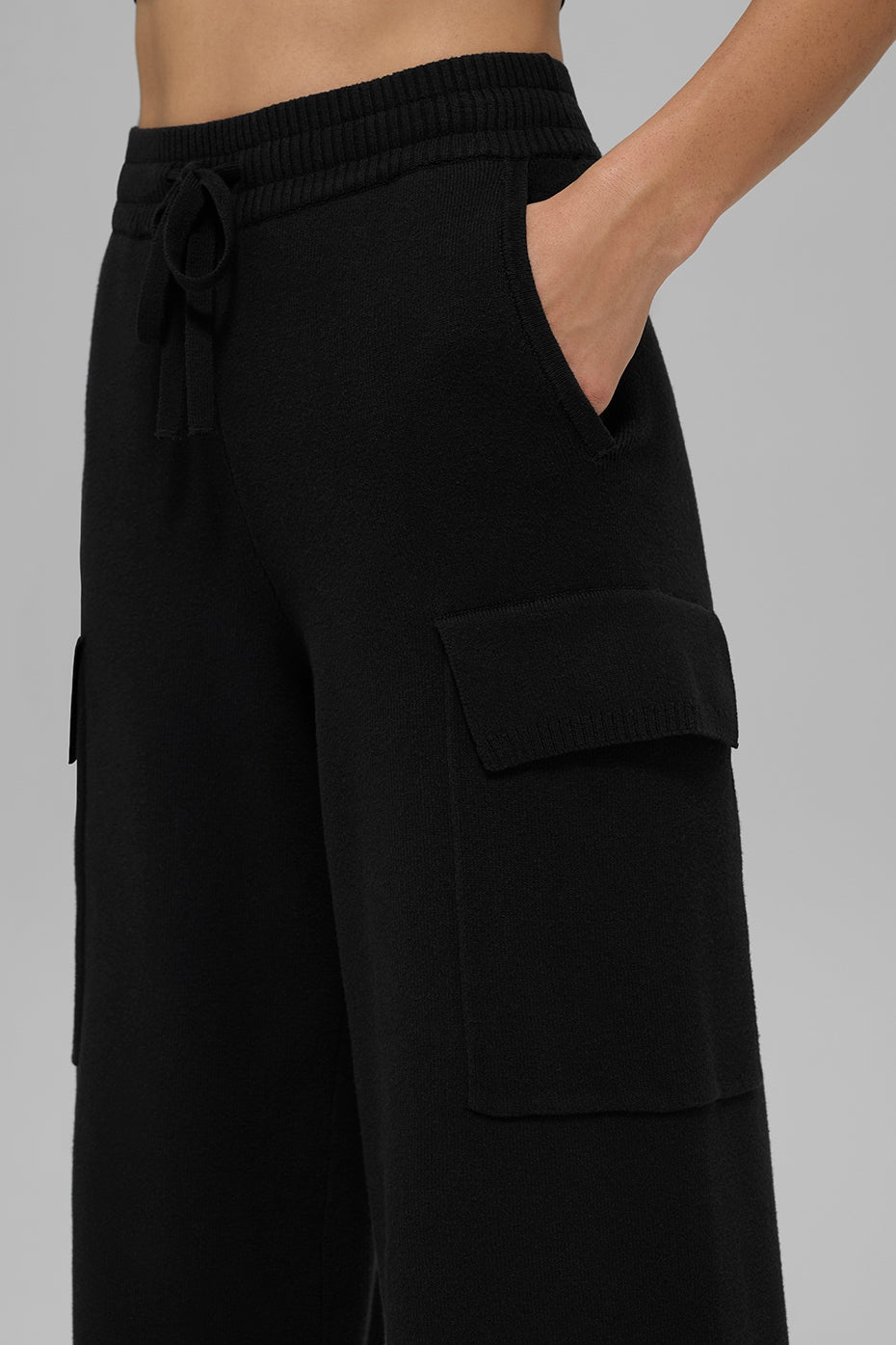 Scholar Knit High-Waist Cargo Pant - Black