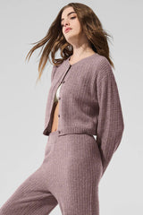 Cashmere Plush Waffle Cardigan - Mushroom Heather