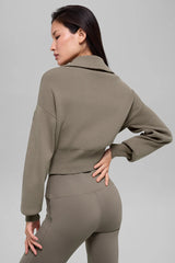 Scholar Knit Cropped Full Zip Jacket - Light Cocoa