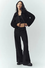 Wool Blend Nightfall Bomber - Black