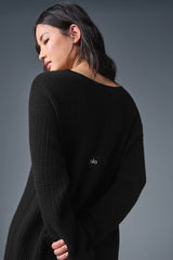 Cashmere Plush Waffle Dress - Black