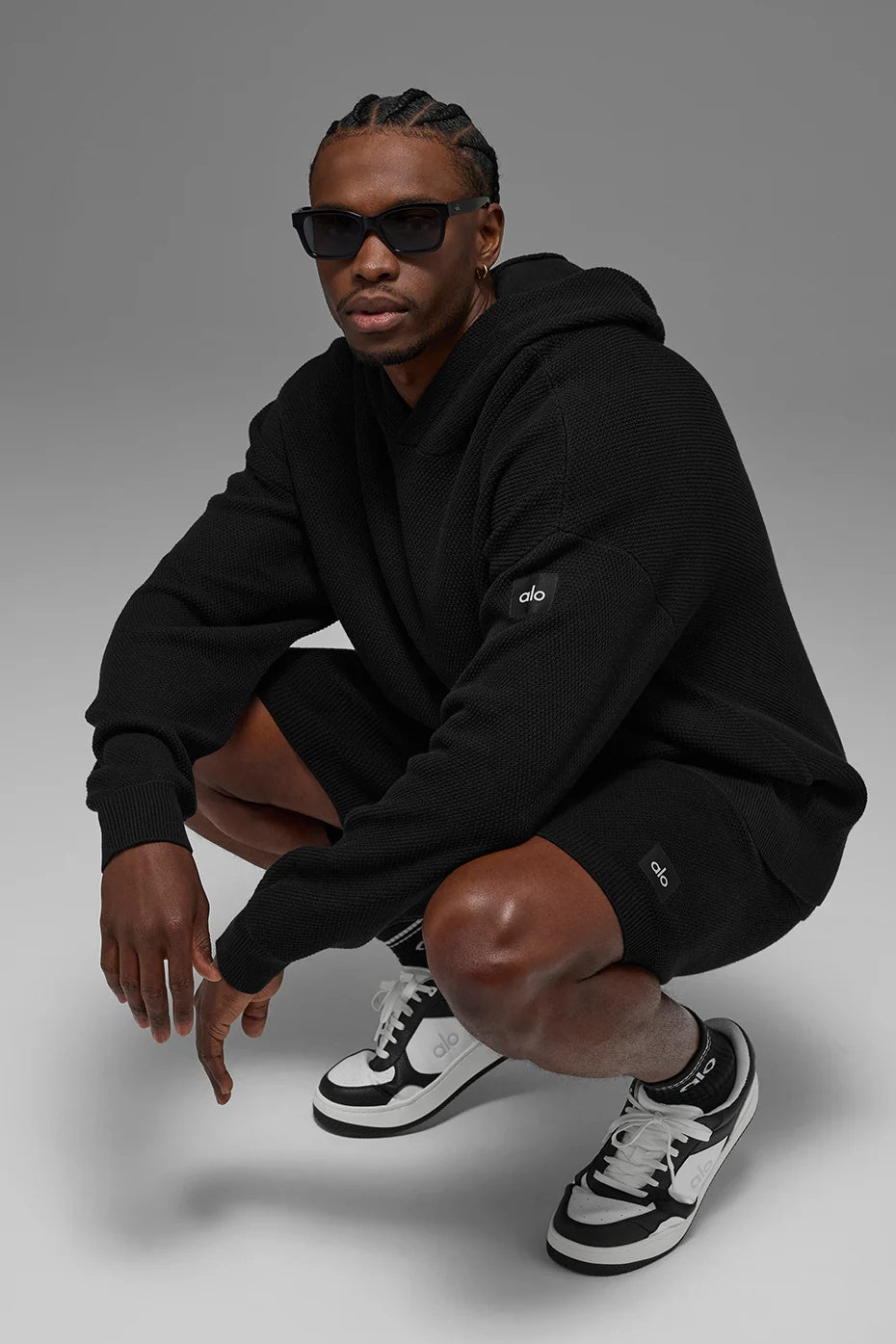 Sports Club Sweater Knit Hoodie - Black