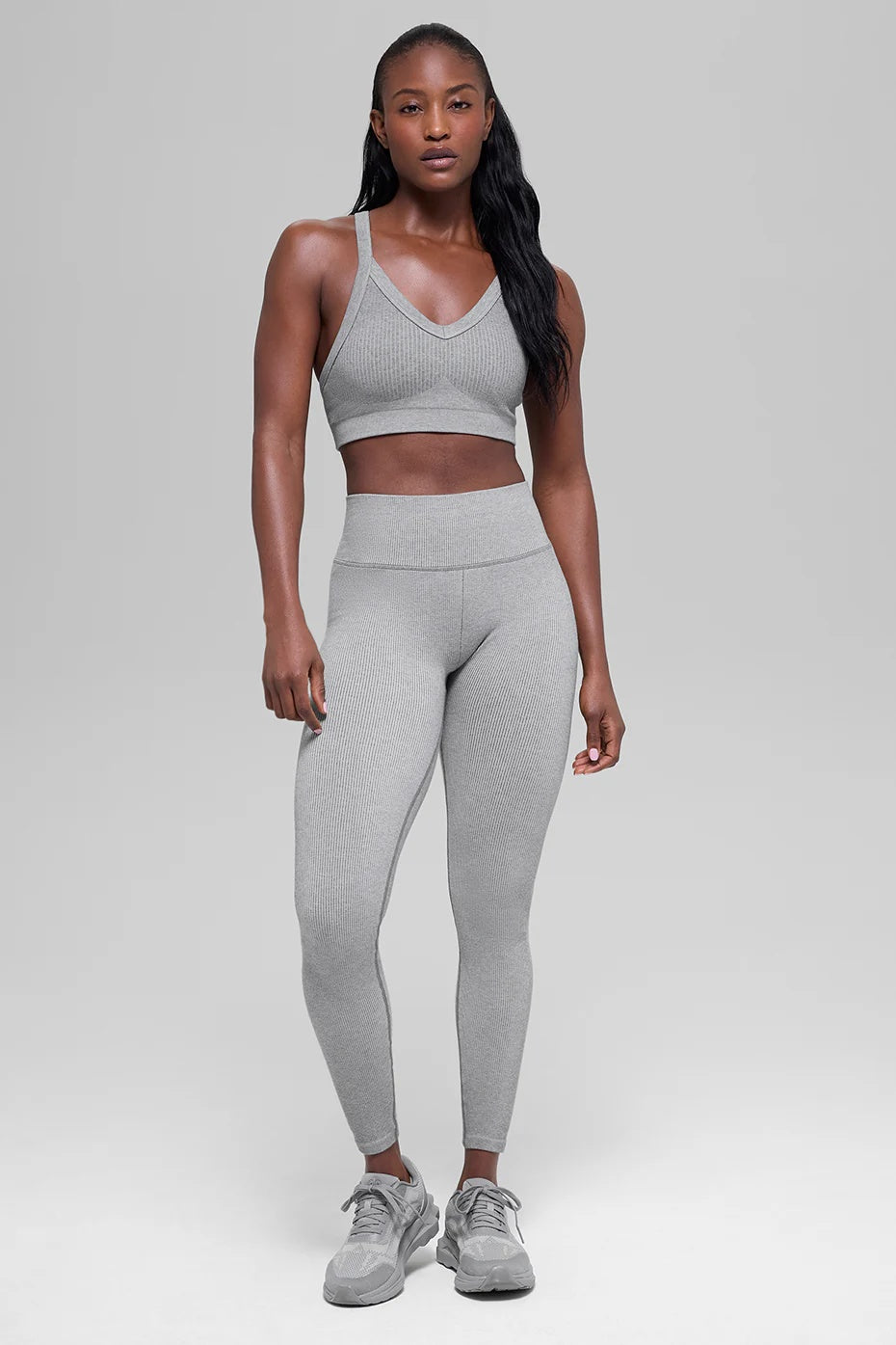 Seamless Two Tone Rib Bra - Light Misty Grey Heather