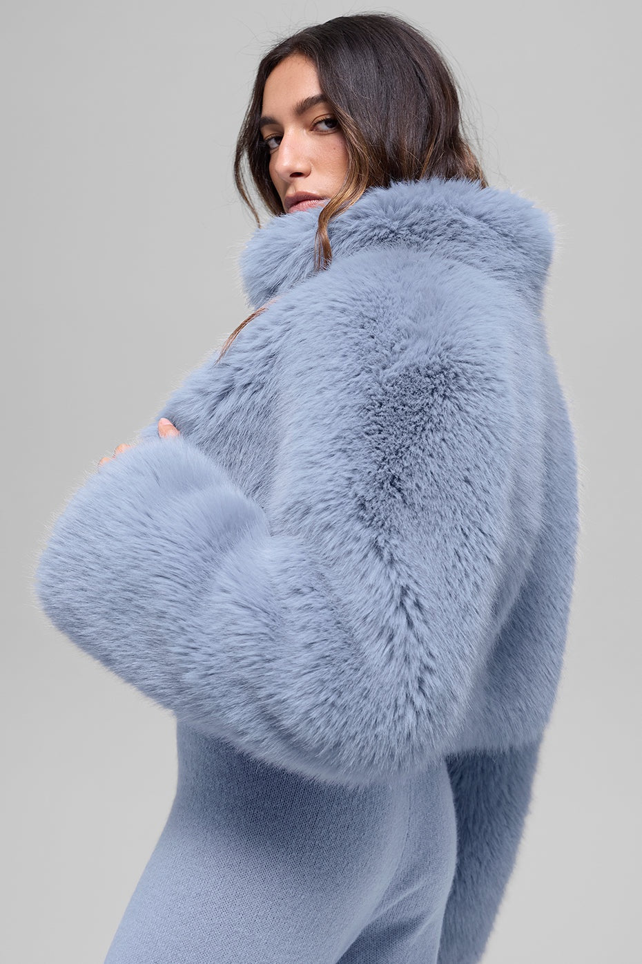 Opulent Faux Fur Cropped Jacket - Winter Frost