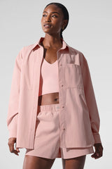 Pinstripe Daylight Button Down Long Sleeve - Pink Quartz/Ivory