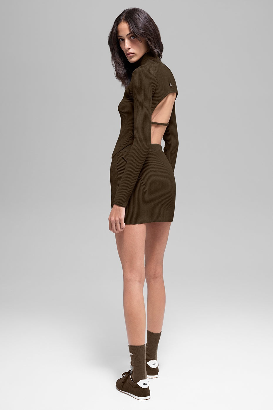 Denim Knit High-Waist Skirt - Espresso/Black