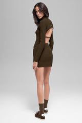 Denim Knit High-Waist Skirt - Espresso/Black