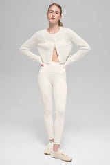 Wool Cashmere New Class Cropped Cardigan - Ivory