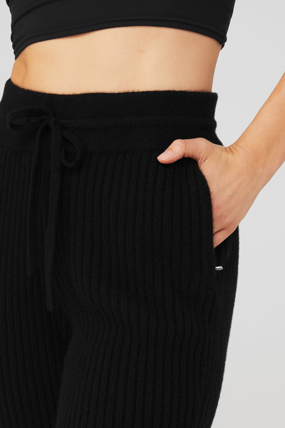 Cashmere Ribbed High-Waist Winter Dream Flare Pant - Black