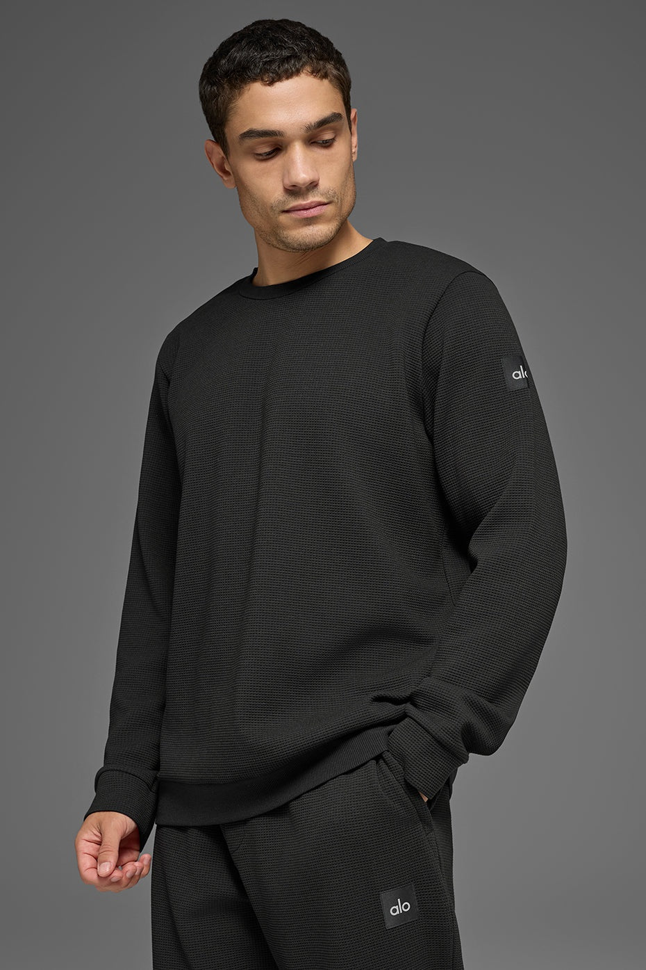 Waffle Lounge Long Sleeve Crew - Black
