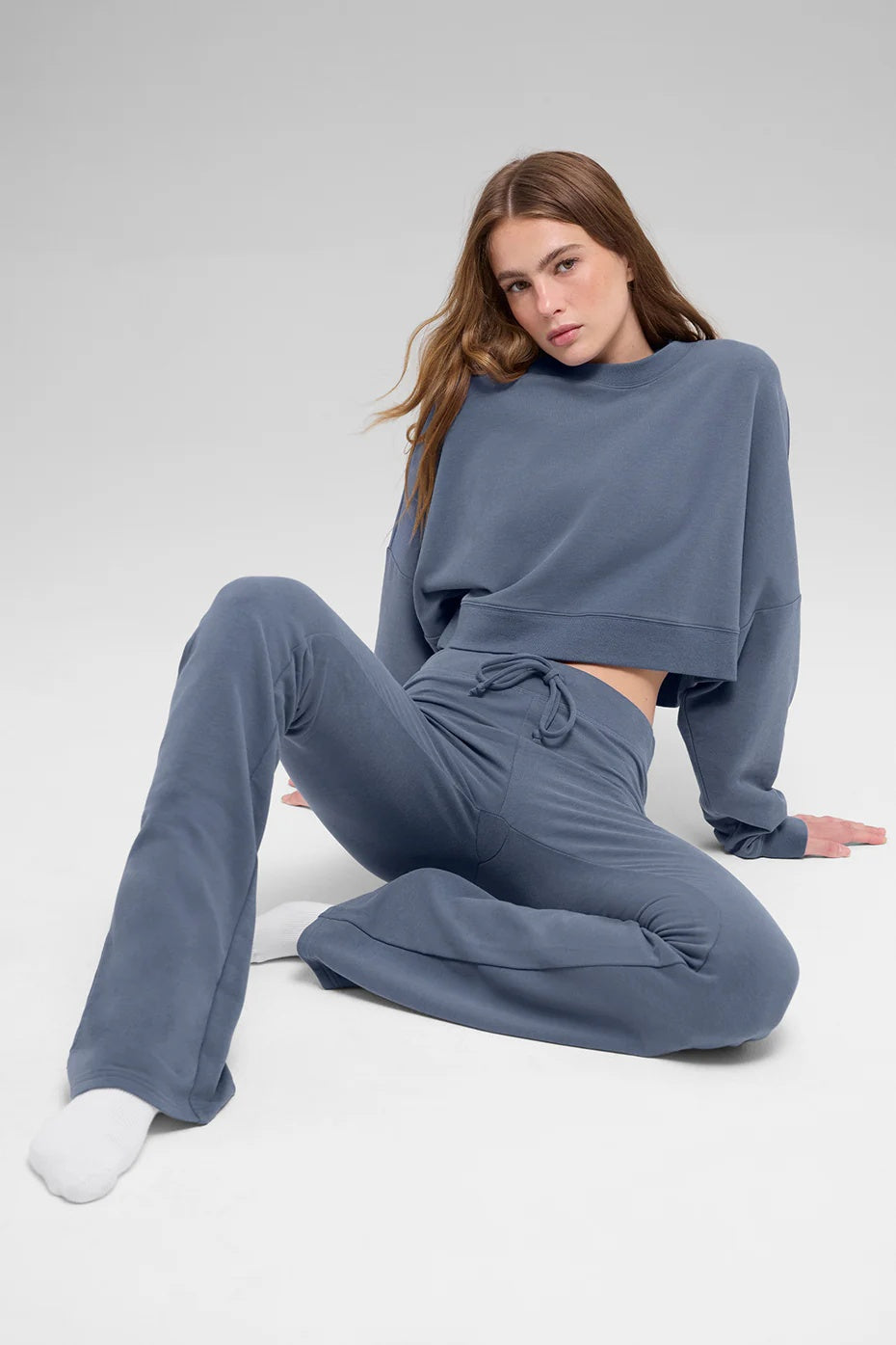 Cropped Sway Crew Neck Pullover - Bluestone