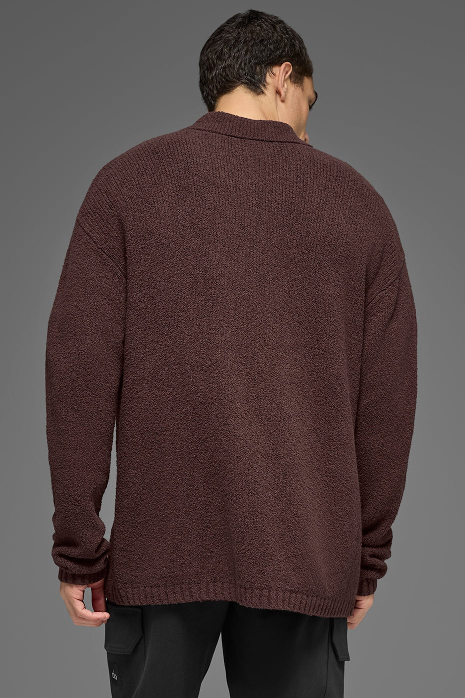 Textured Knit Long Sleeve Polo - Brownstone