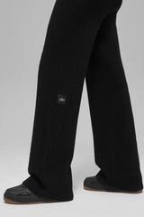 Cashmere High-Waist Plush Waffle Pant - Black