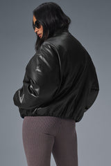 Faux Leather Premier Bomber - Black