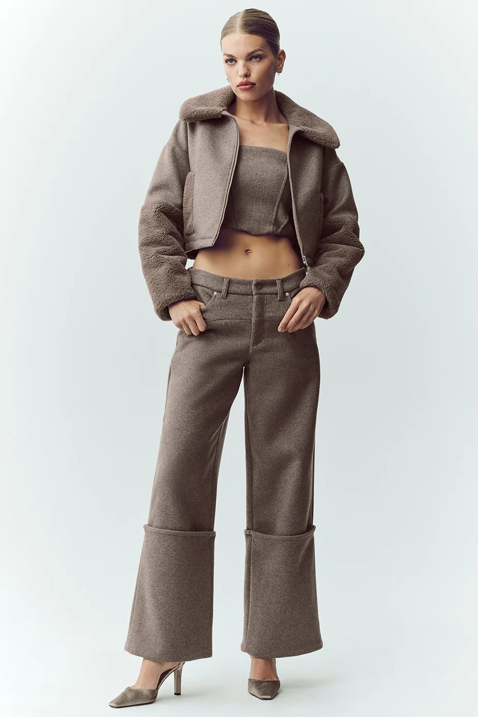 Wool Blend Nightcap Wide Leg Pant - Alpine Cocoa Heather