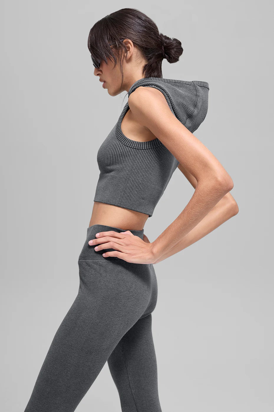 Seamless Two Tone Rib Hooded Vest - Dark Misty Grey Heather