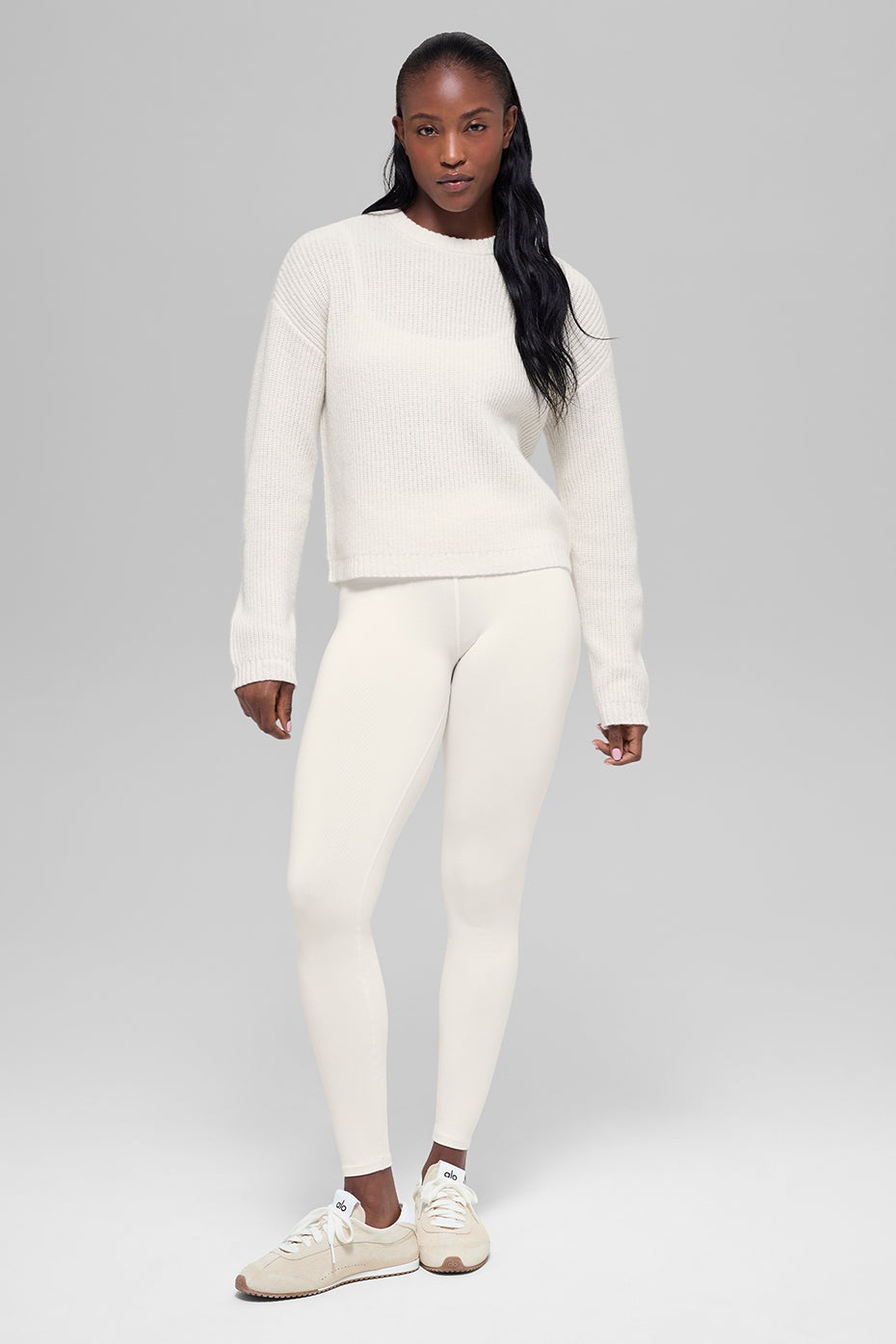 Wool Cashmere Ribbed Noble Crewneck Sweater - Ivory