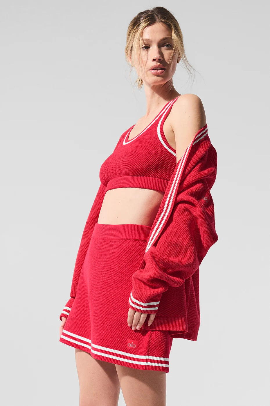 Tennis Club Sweater Knit Bra - Candy Red/White