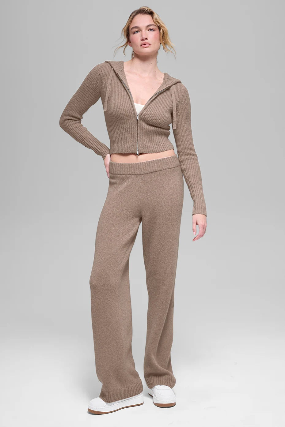 Wool Cashmere High-Waist New Class Wide Leg Pant - Chai Latte