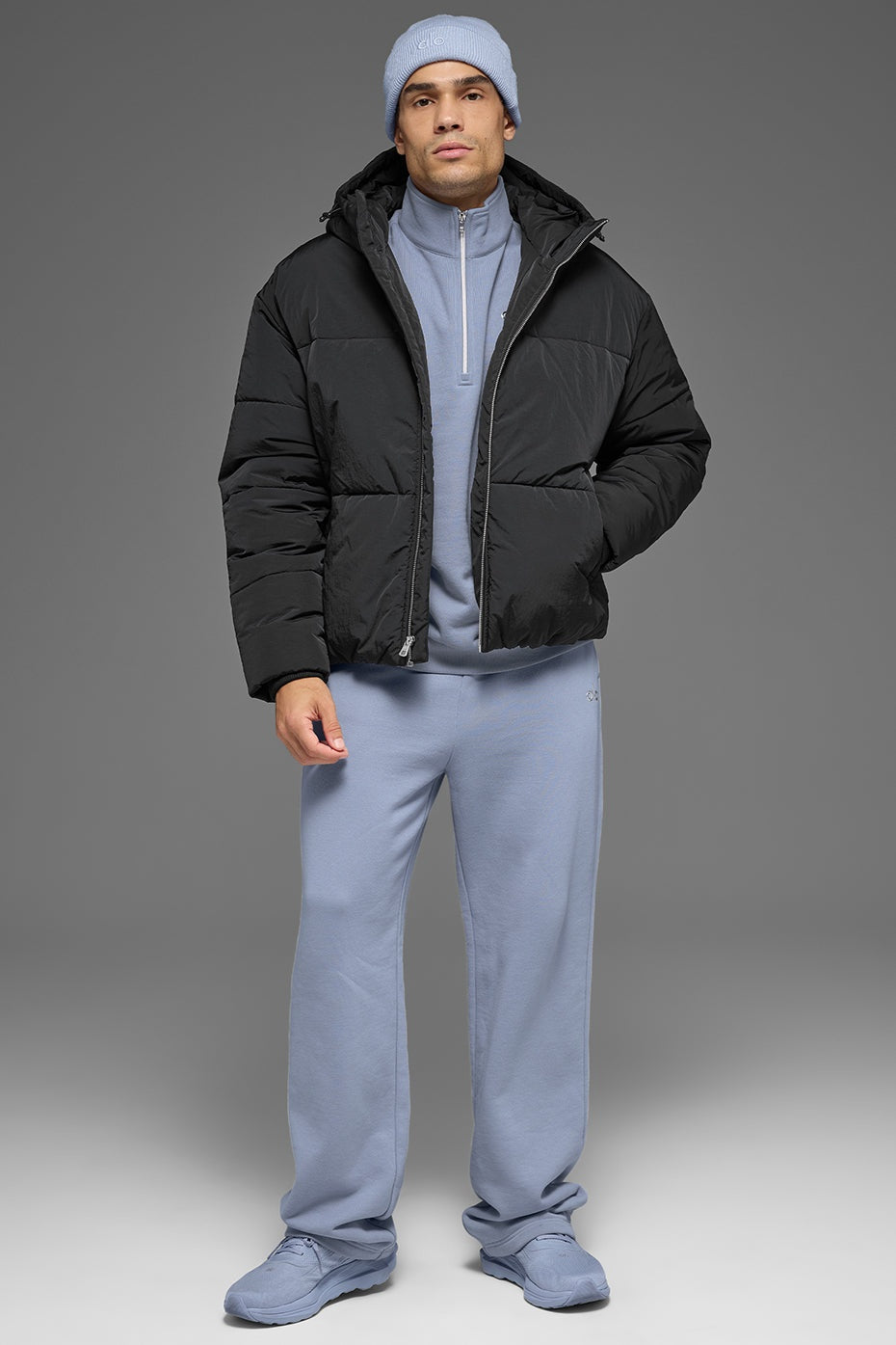 Crinkle Nylon Hooded Stage Puffer - Black