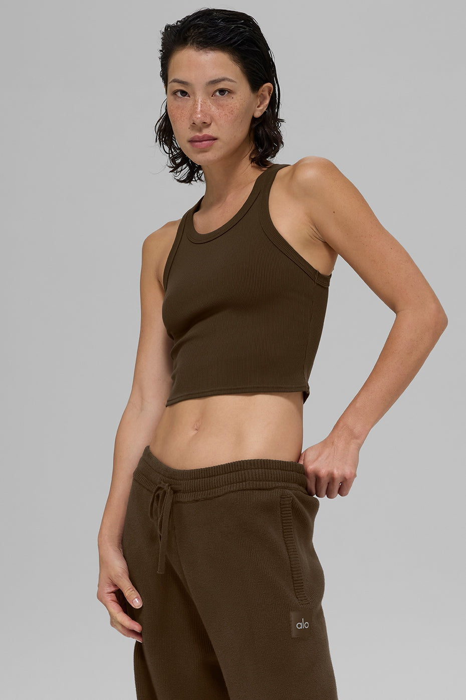 Goddess Ribbed Go-To Tank - Espresso