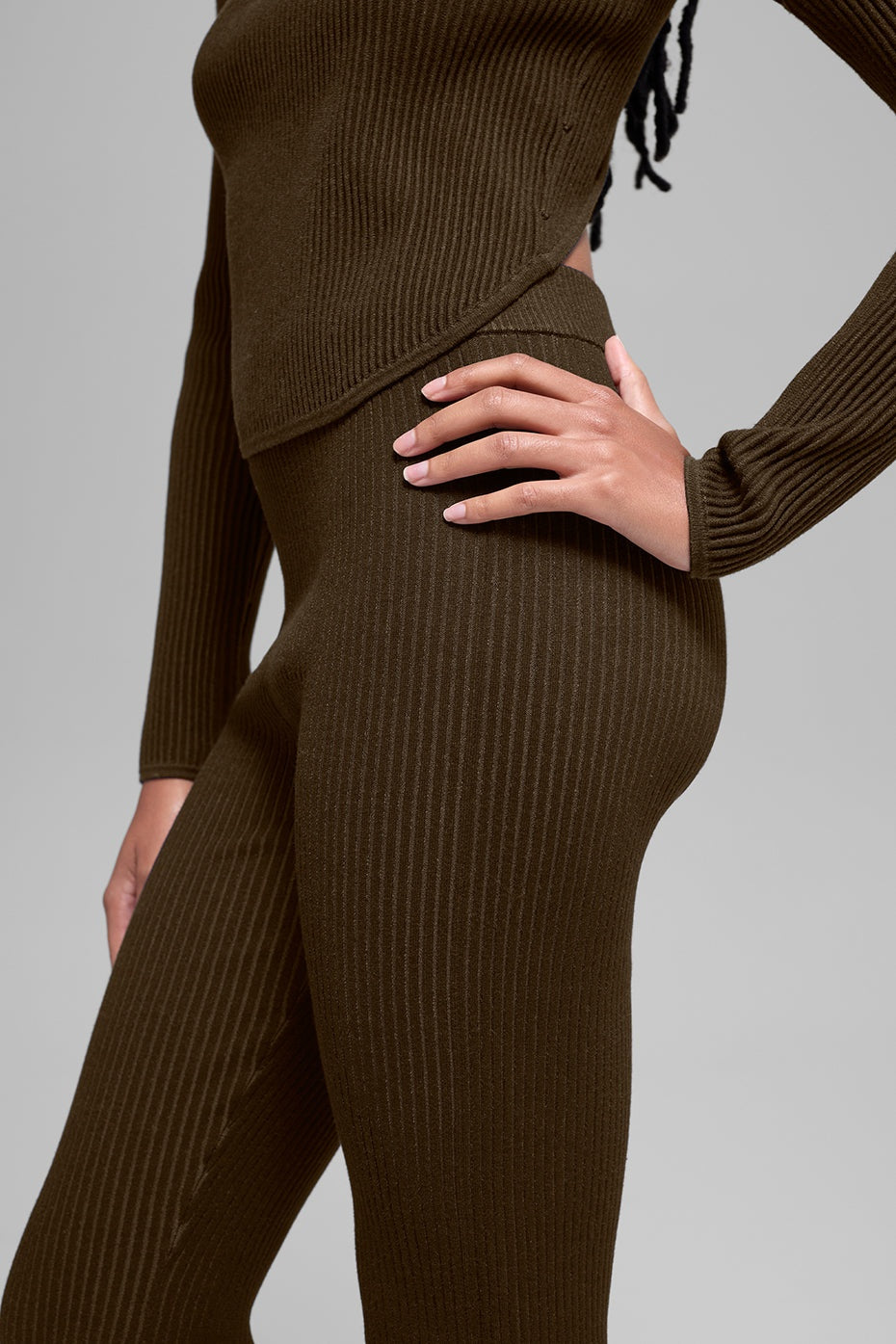 Denim Knit High-Waist Flare Pant - Espresso/Black