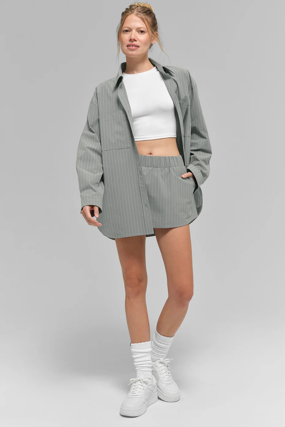 Pinstripe Daylight Mini Skirt - Lunar Grey/White