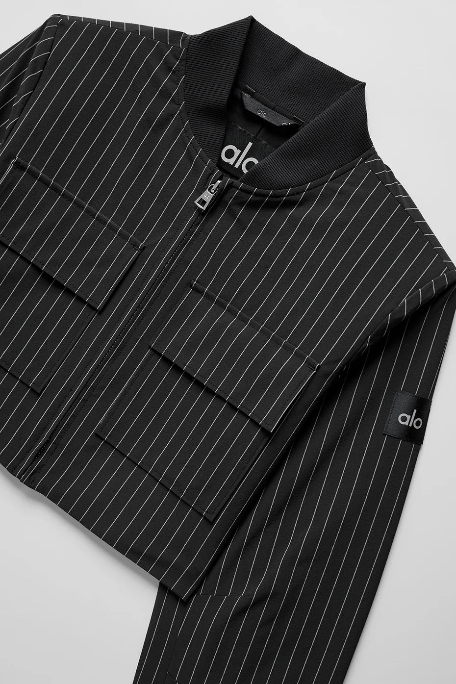 Cropped Pinstripe Main Character Full Zip Jacket - Black/Titanium