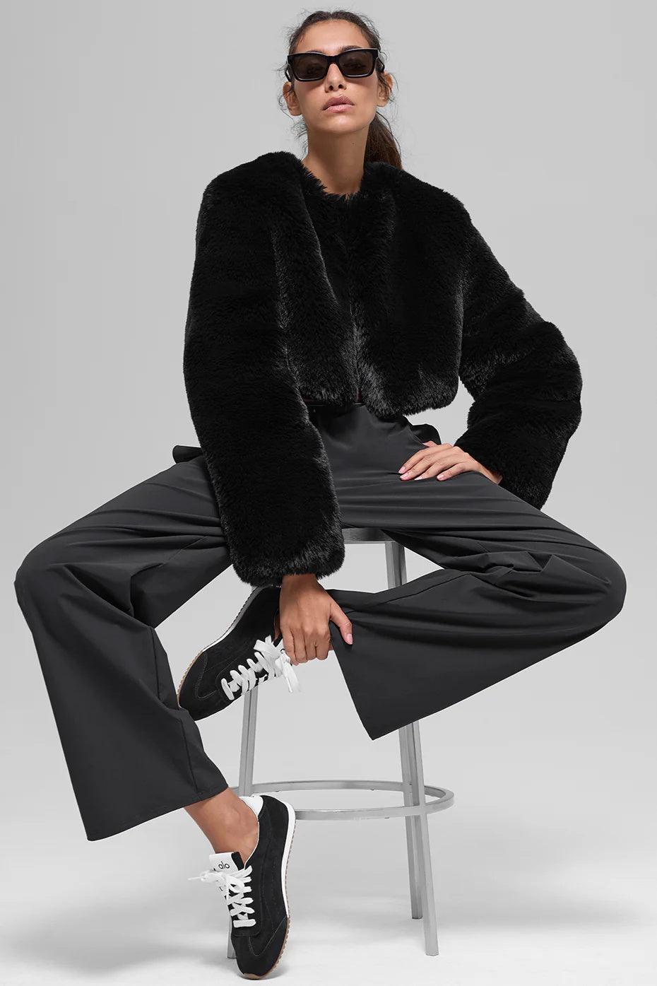 Faux Fur Chic Cropped Jacket - Black