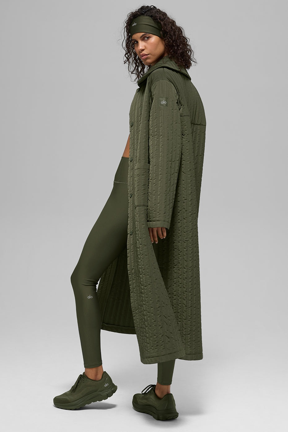 Quilted Skyline Long Coat - Green Olive