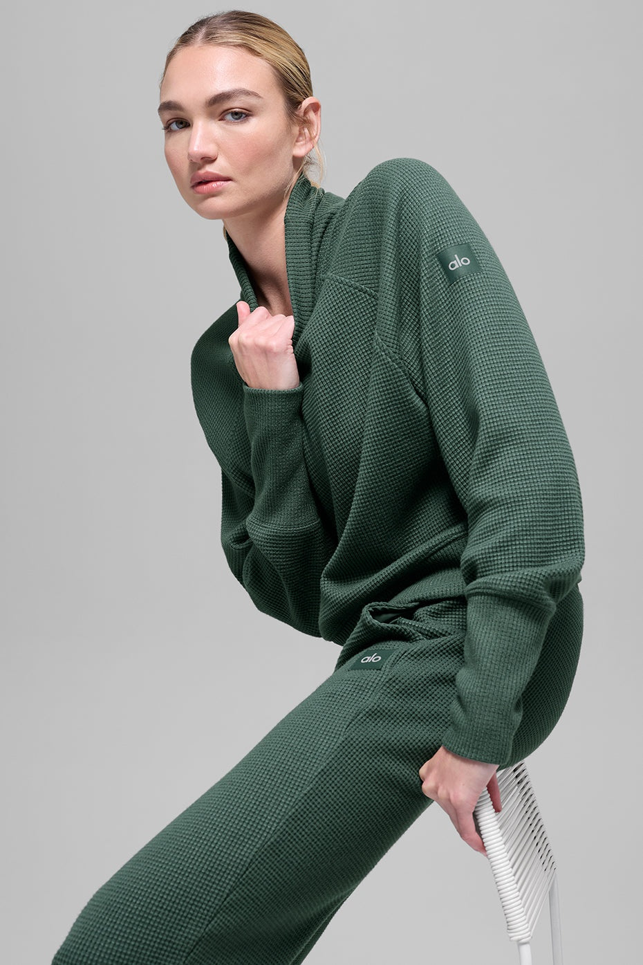 Waffle Weekend Escape Mock Neck Long Sleeve - Clover Green