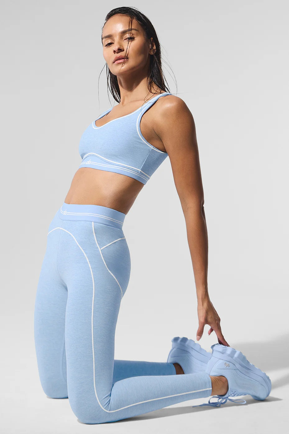 Alosoft High-Waist Heart Throb Legging - Seashell Blue Heather/White