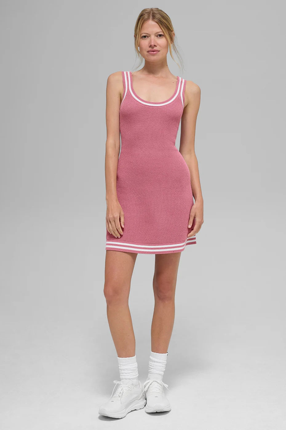 Tennis Club Sweater Knit Dress - Pink Wild Rose/White