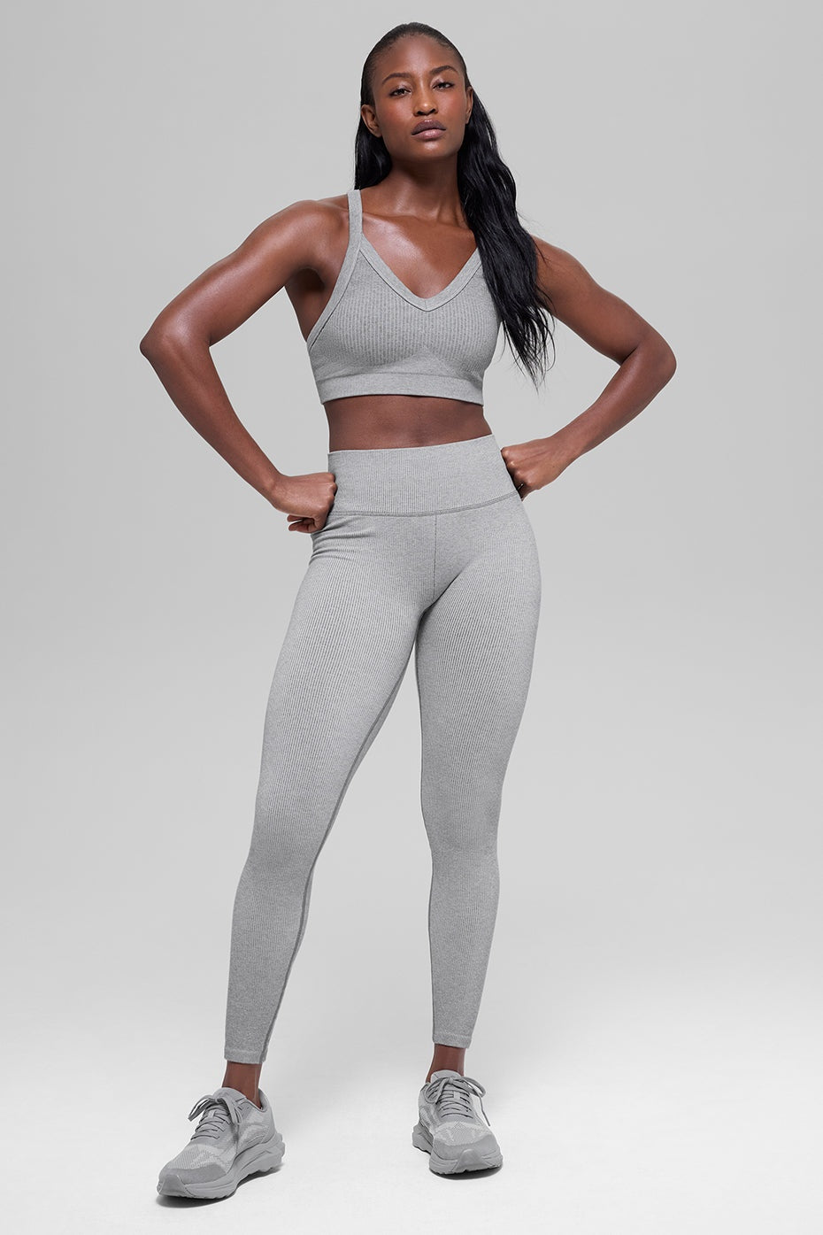 Seamless High-Waist Two Tone Rib Legging - Light Misty Grey Heather