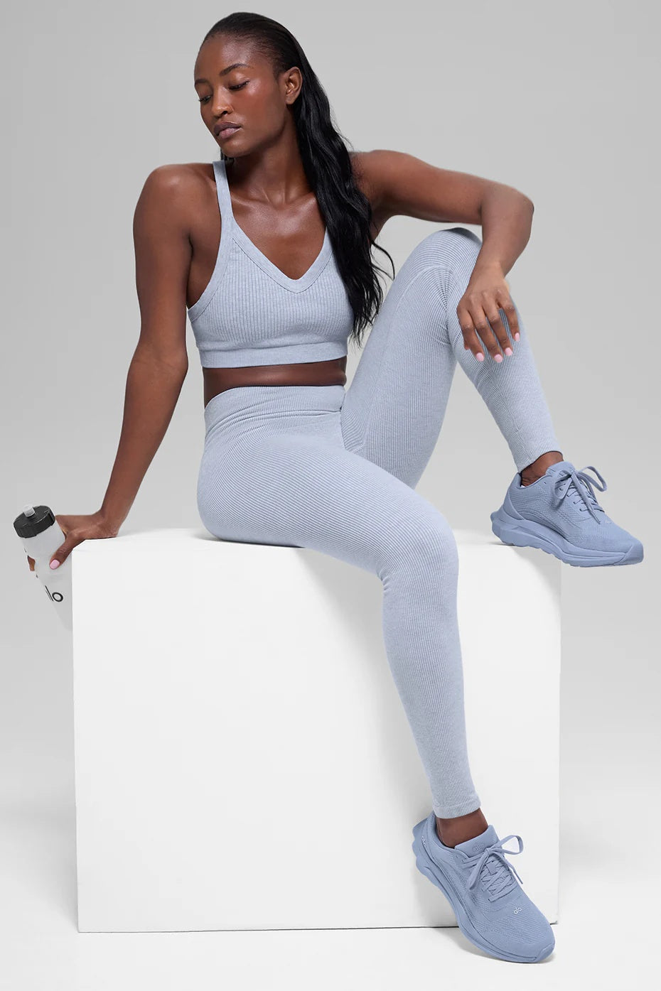 Seamless High-Waist Two Tone Rib Legging - Winter Frost Heather