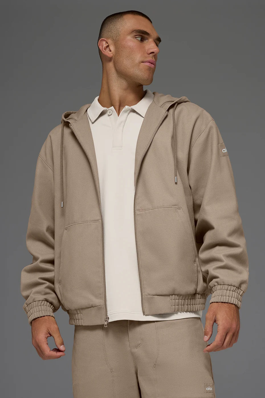 Cotton Canvas Full Zip Hoodie - Gravel