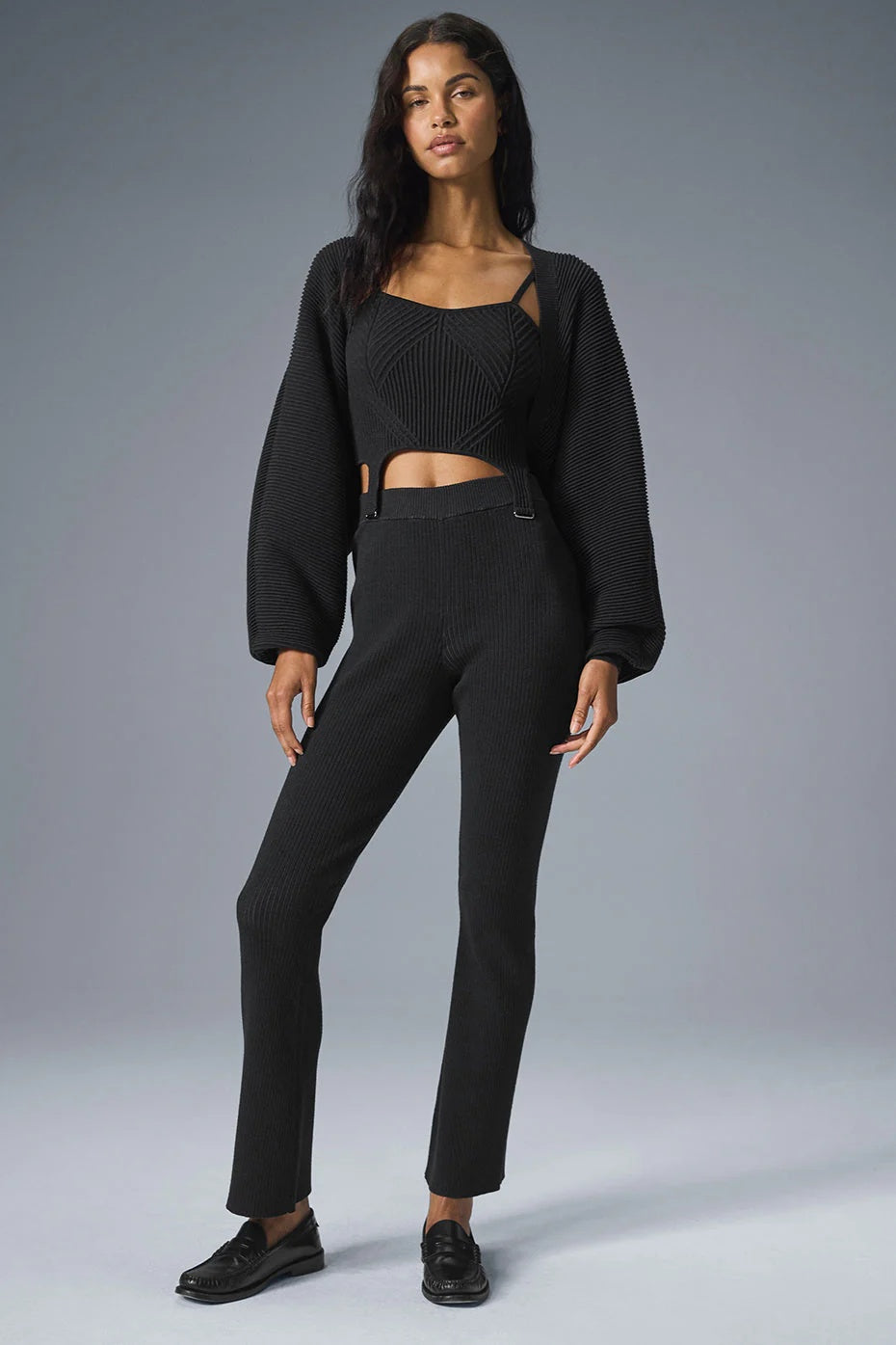 Denim Knit High-Waist Flare Pant - Black/Anthracite